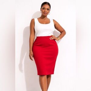 Elegant Red Pencil Skirt